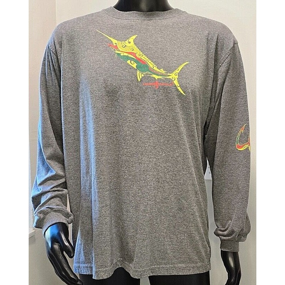 Hook & Tackle Solar System‎ Gray Long Sleeve Marlin Shirt Men's L Sun Protection